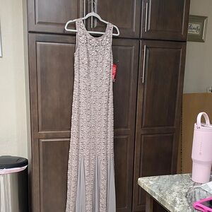 Onyx Nite Beige Textured Maxi Dress